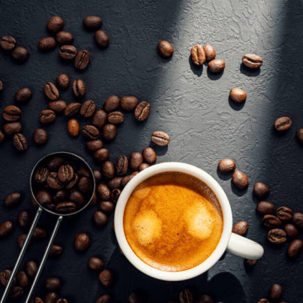Coffee cup and beans